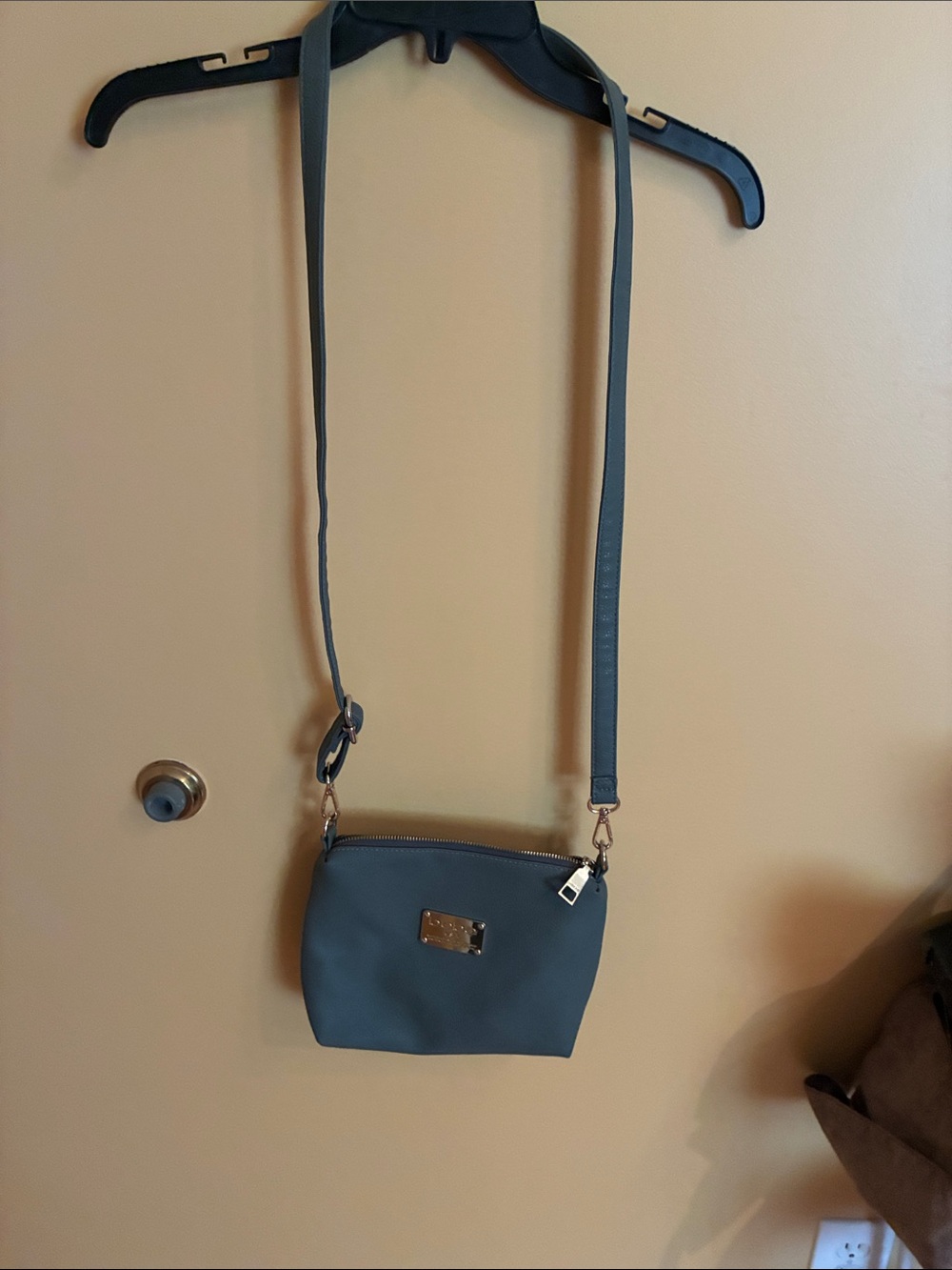 Blue Crossbody Women's Shoulder Bag with Gold Plate